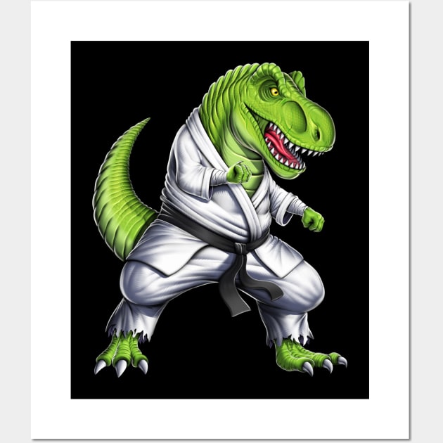 T-Rex Dinosaur Karate Fighter Wall Art by underheaven